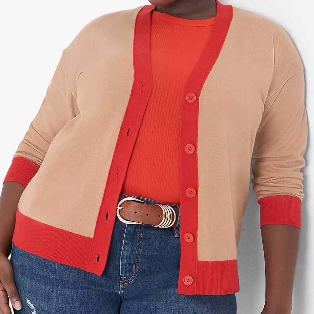 Lane Bryant colorblock front button v neck cardigan sweater
